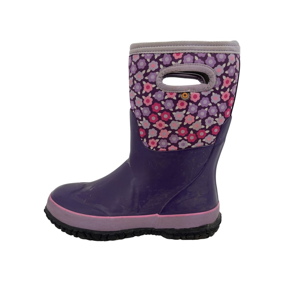 Bogs K Grasp Flowers Boots Youth 4 (37) Purple‎ Waterproof Insulated Floral